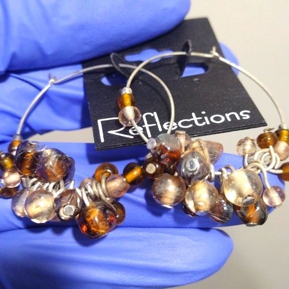 Women's Stunning Silver-Tone Hoop Brown Cluster Beads Design drop Earrings, 2-in - Picture 5 of 5